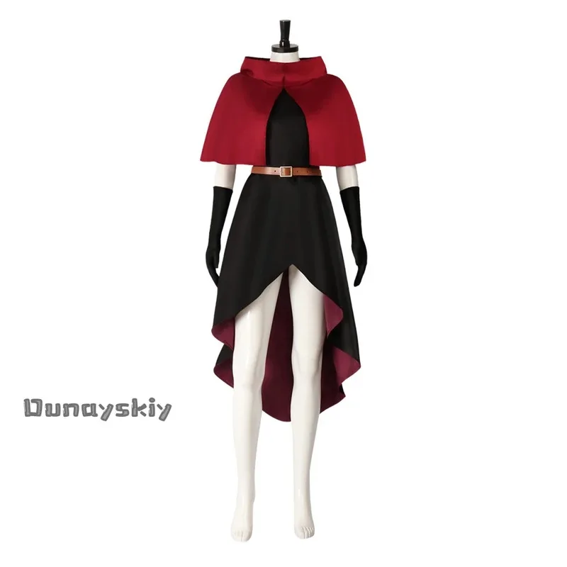 

CyDelicious in Dungeon Cosplay Farin Tuding Costume Black Dress With Red Cloak Uniform 110-180 Children&Adults Halloween Clothes