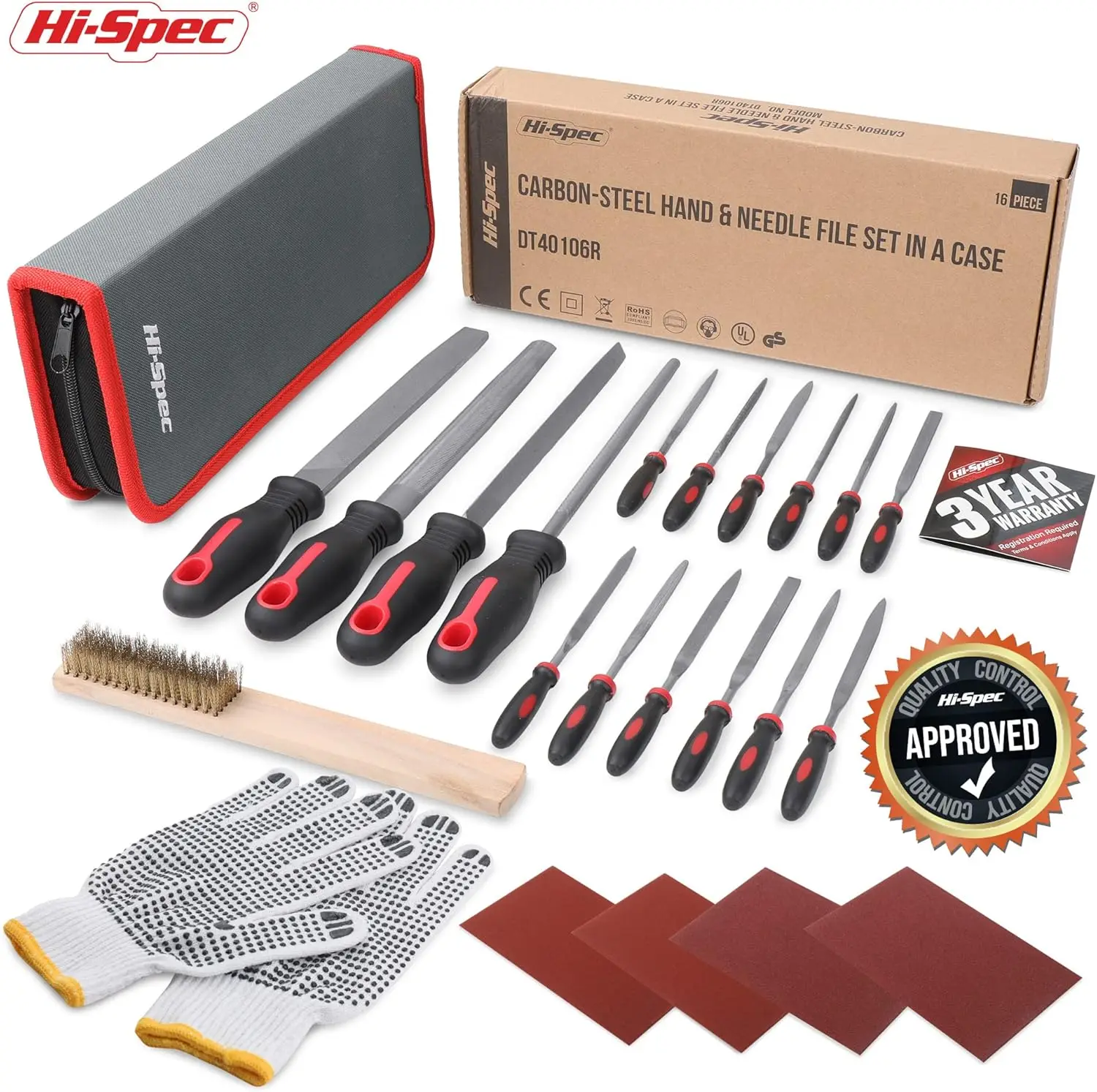 Hi-Spec 16 pezzi Set di lime manuali in metallo Grandi piccole lime con spazzola Lime in acciaio Strumenti per punzonatura del legno Lavorazione del legno e accessori