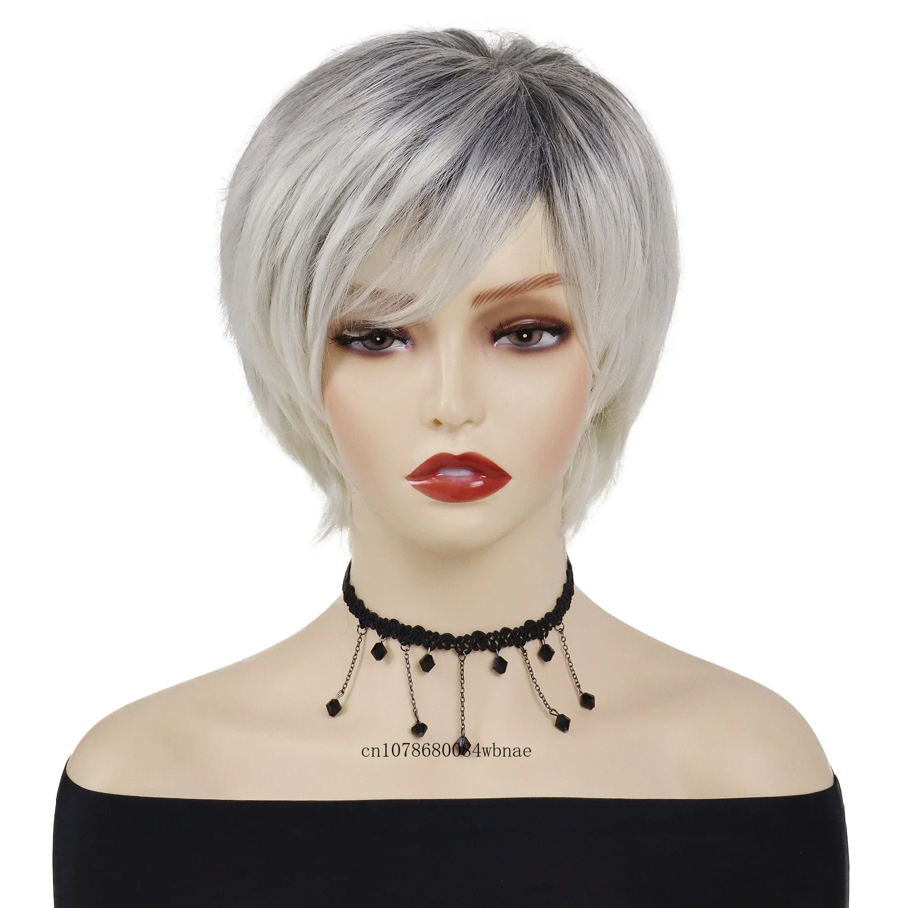 Grandma Grey Synthetic Wigs Short Pixie Cut Wig for Women Older Ladies High Temperature Fiber Daily Cosplay Costume Party Use