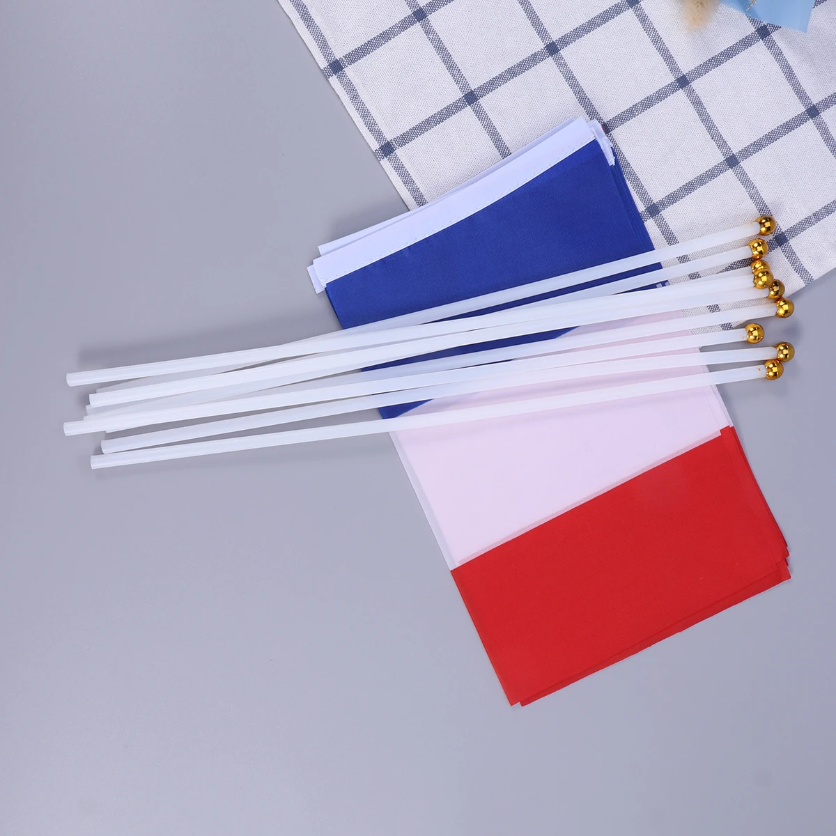 

20 Pcs Hand Held Small Miniature French Flags on Stick Waving Handheld Decorations