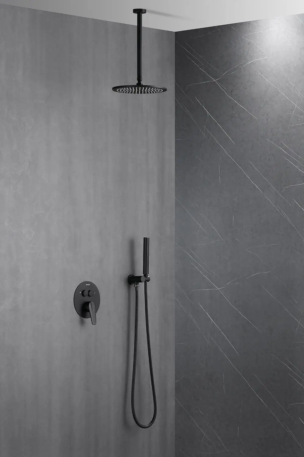 Lightmanka Lanerdi Matte Black CUPC Wall Mounted Bath Shower Faucet Set Shower Head System