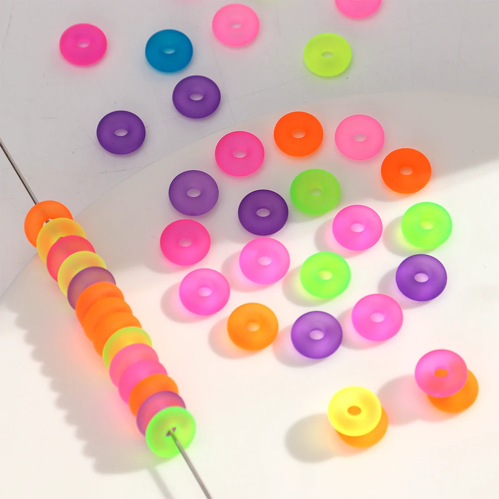 14mm Frosted Matte Neon Acrylic Donut Beads Mixed Color Flat Round Disc Spacer Beads for DIY Bracelet Necklace Jewelry Making