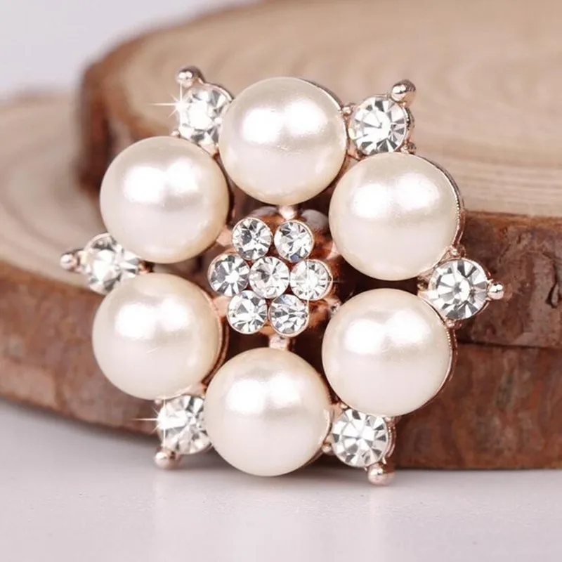 50Pcs/Lot Silver/Rose Gold Alloy Base Pearl Rhinestone Embellishment Bow Center Decorative Button Diy Hair Accessories