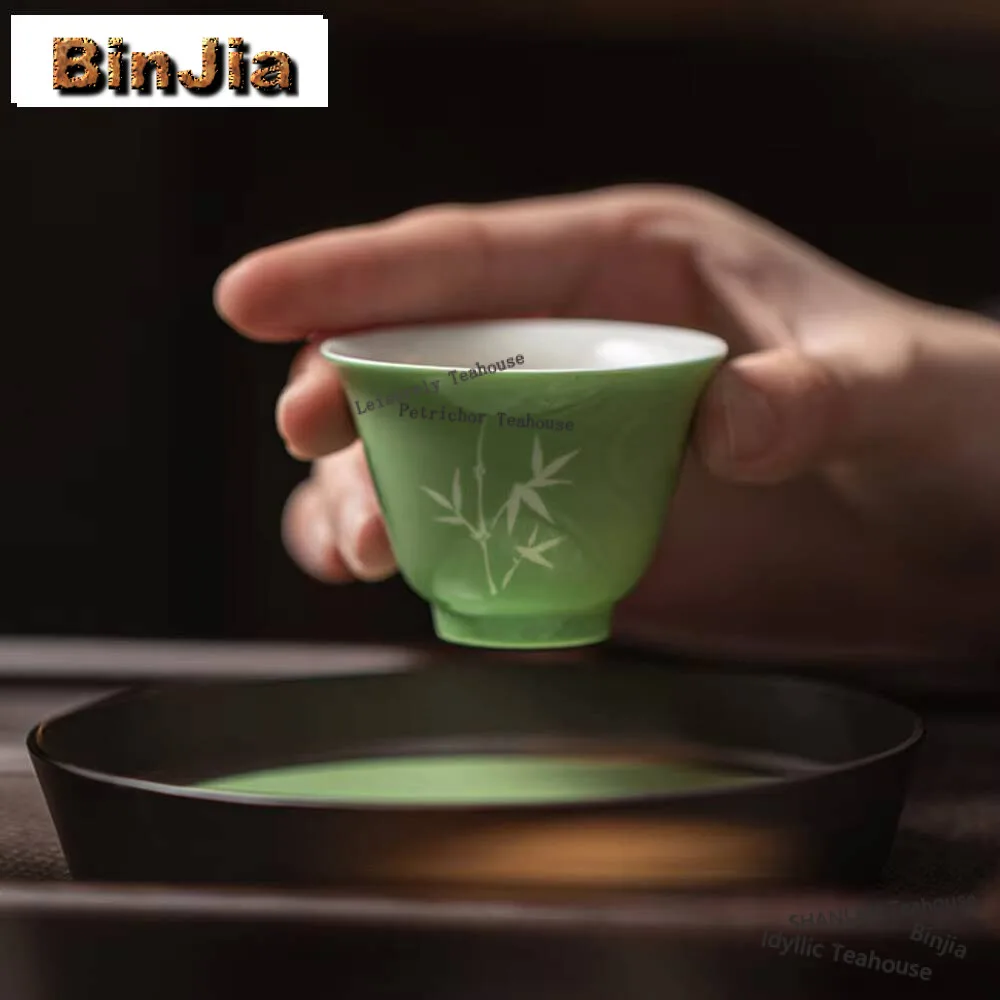 2pc/set Handmade Master Cup Household Hand-painted White Bamboo Teacup Antique Bowl Smelling Cup Teaware Ornament Gifts 50ml