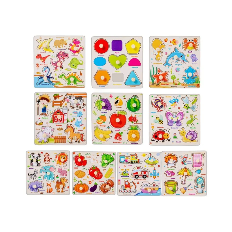 モンテッソーリ木製パズルのおもちゃ子供のためのハンドジグソー生活認知魚ゲーム親子インタラクティブ教育玩具