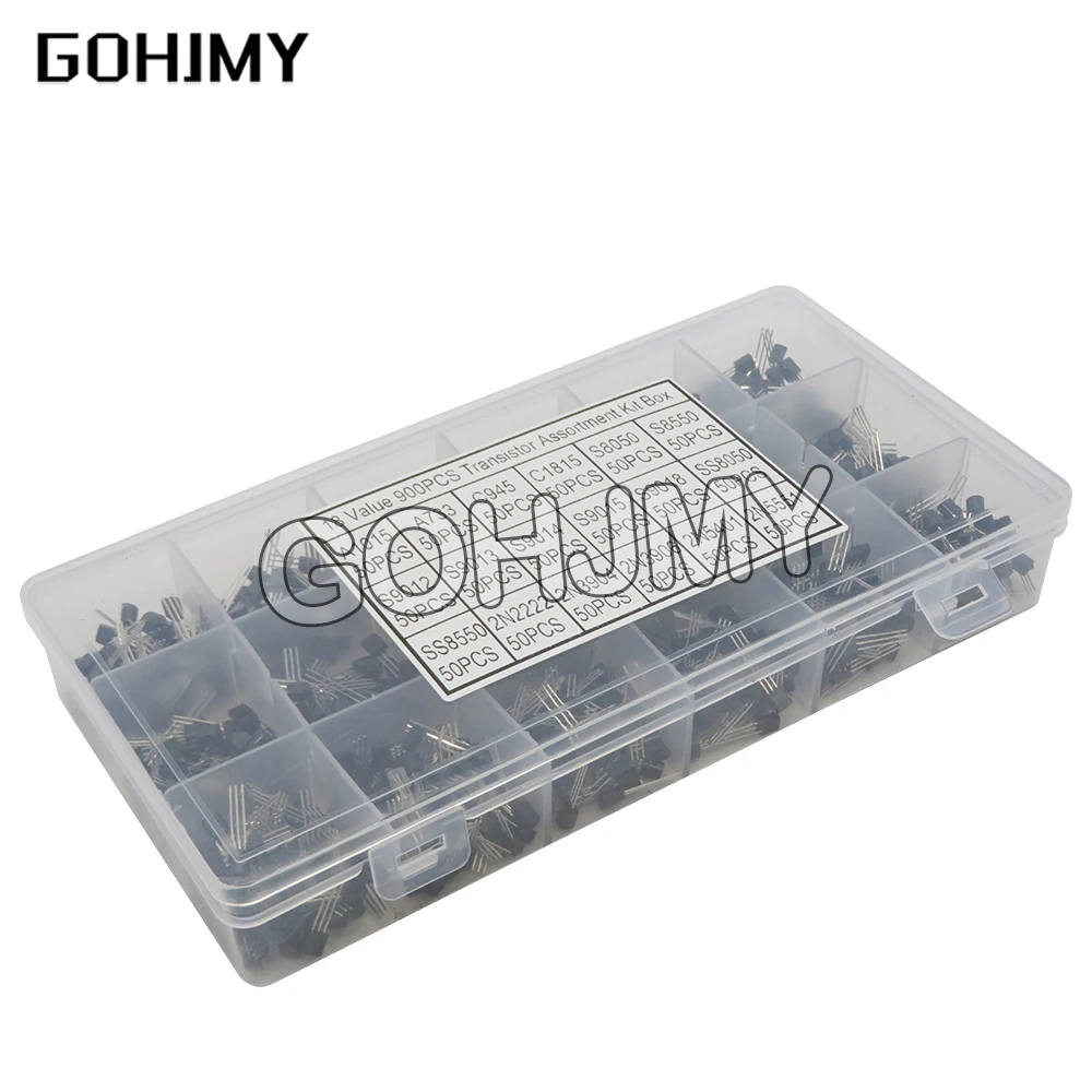 900PCS 18Values TO-92 Transistor Assortment Kit A1015 A733 2N2222 C1815 S8050 2N3904 2N3906 S9012 2N5551 Transistors Set Pack