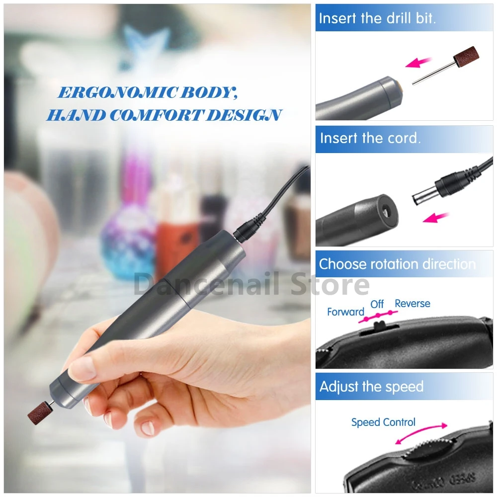 جهاز حفر الأظافر الكهربائي المحمول بمنفذ USB للأظافر الاصطناعية، أداة تلميع احترافية للاستخدام المنزلي والصالونات، مبرد ومزيل طلاء الأظافر