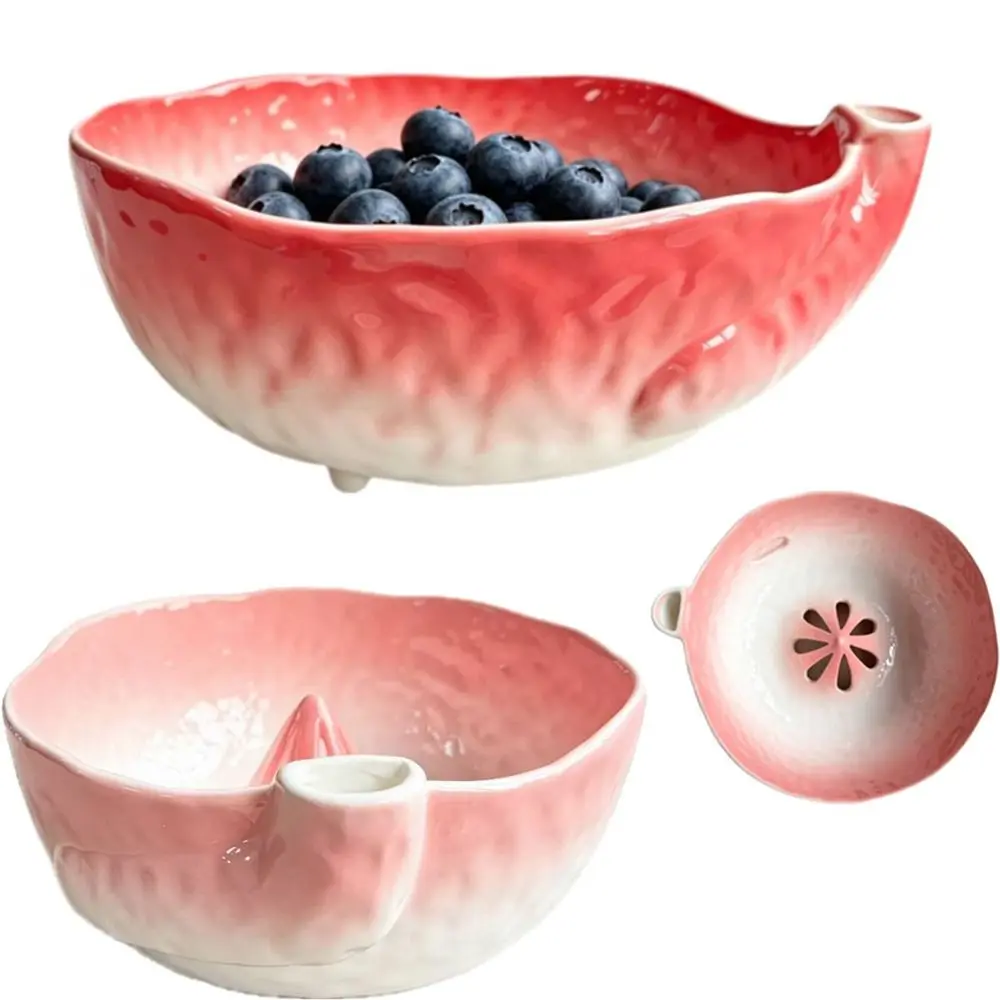 Self Spinning Berry Washing Bowl Perforated Draining Raised Drainage Hole Ceramic Fruit Washer Quick Drain Easy To Clean