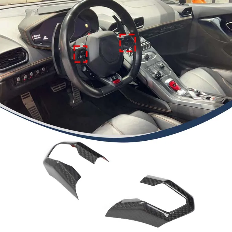 

For Lamborghini Hurricane 580 2014-2021 Car steering wheel key decorative frame stickers True carbon fiber Interior accessories