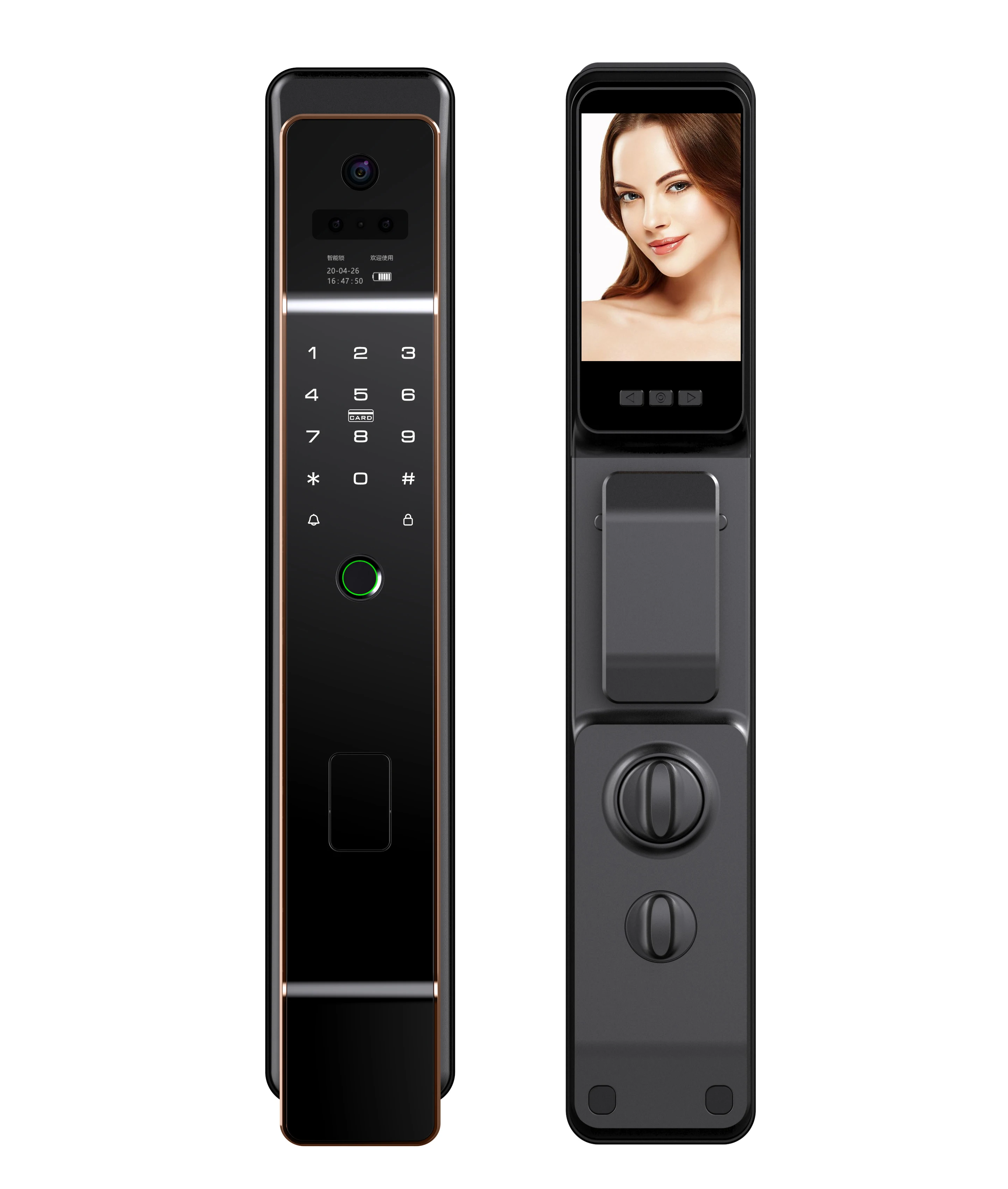 Tuya 3D Face Digital Smart Lock Video Intercom Biometric Automatic Fingerprint Wooden With Camera