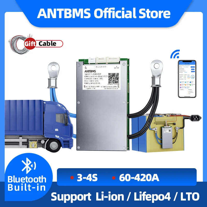 

ant bms smart bms 3S 4S Li-ion LiFePo4 LTO 18650 Battery Ebike 60A 110A 130A 380A 950A Bluetooth Built-in 12V 24V Balance Board