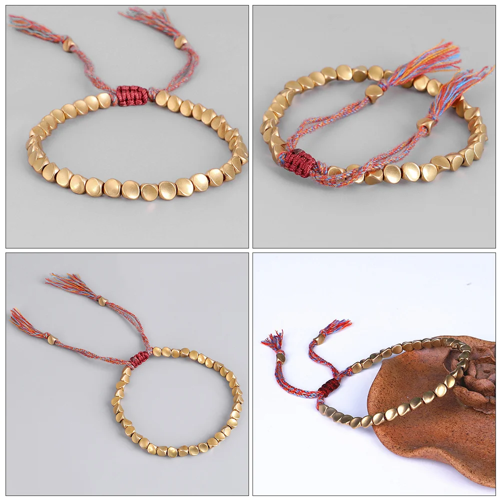 

1pc Copper Bead Bracelet Wrist Chain Decor Woven Hand Chain Vintage Jewelry Gift Unisex Rope Wrist Decoration For Women Men