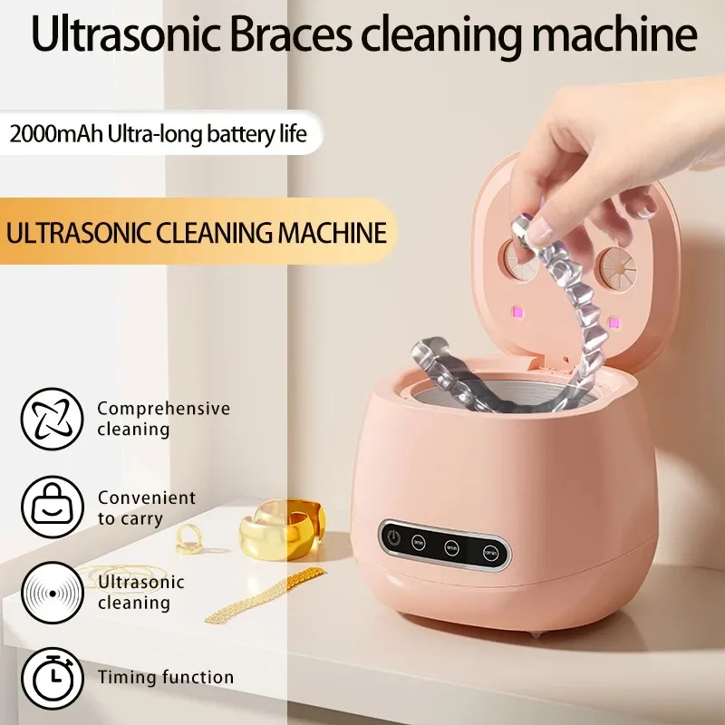 Limpiador ultrasónico automático para dentaduras postizas, máquina de limpieza profunda USB para joyería, correa de reloj, cepillo de maquillaje, accesorio para el cuidado Dental, 48KHZ