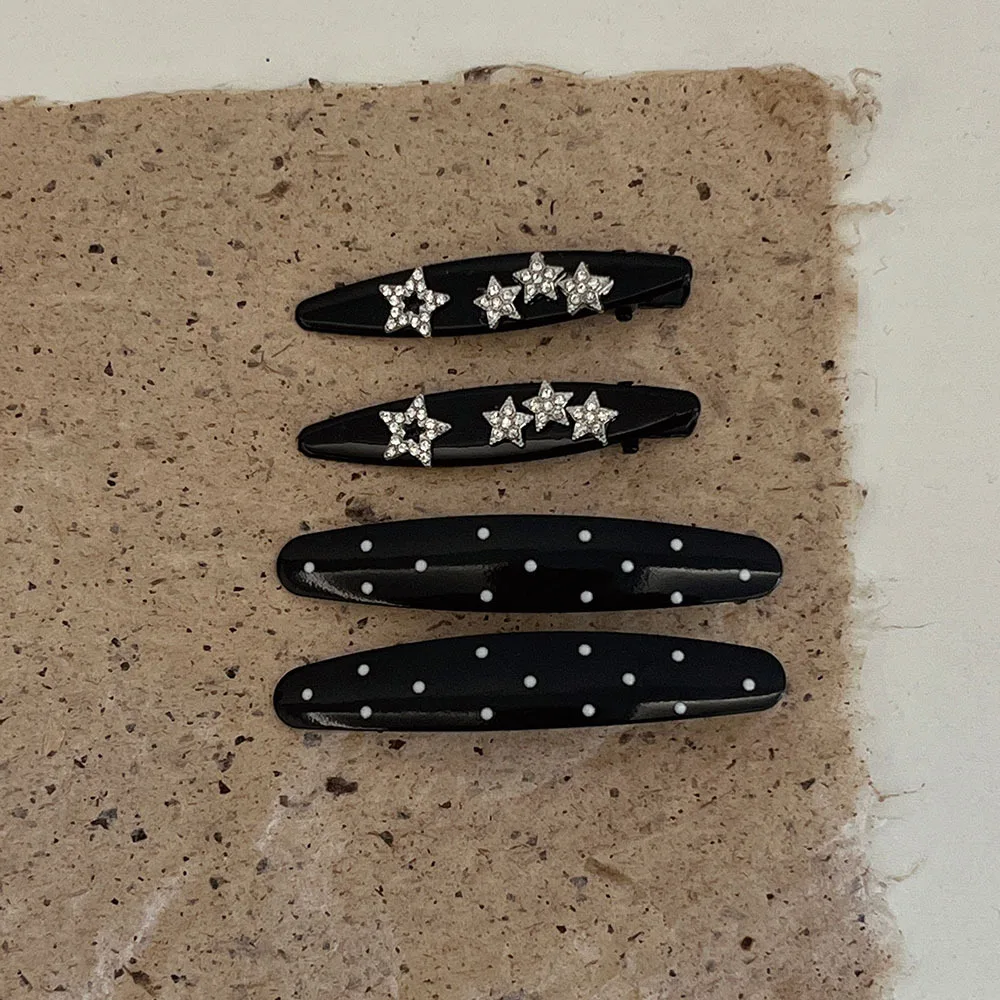 1PC Black Star Rhinestone BB Hair Clips Vintage Polka Dot Duckbill Barrettes Women Side Fringe Fix Daily All Match Hair Decor