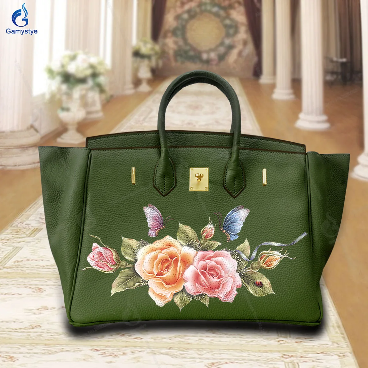 Rose Printed Customize Art Bags Ladies Tote Handbags Prevalent Messenger Shoulder Bag for Women Latest Fashion Really Leather