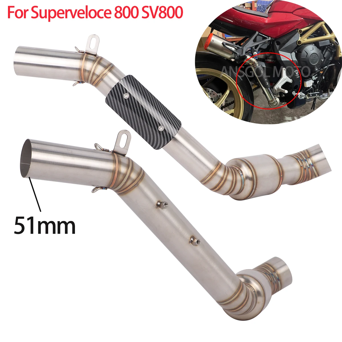 

Escape Exhaust Middle Link Pipe Slip For AGUSTA SUPERVELOCE 800 2020-2023 Moto Muffler Pipe Modified 51mm Tube