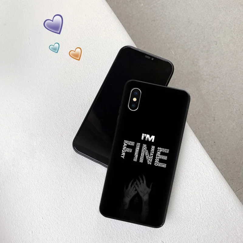 Phone Case for Apple iphone 16 Pro 15 12 11 13 Mini 14 Plus SE XR X XS Max I Am Fine Sad OK Anime Soft Black Anti-Drop Cover