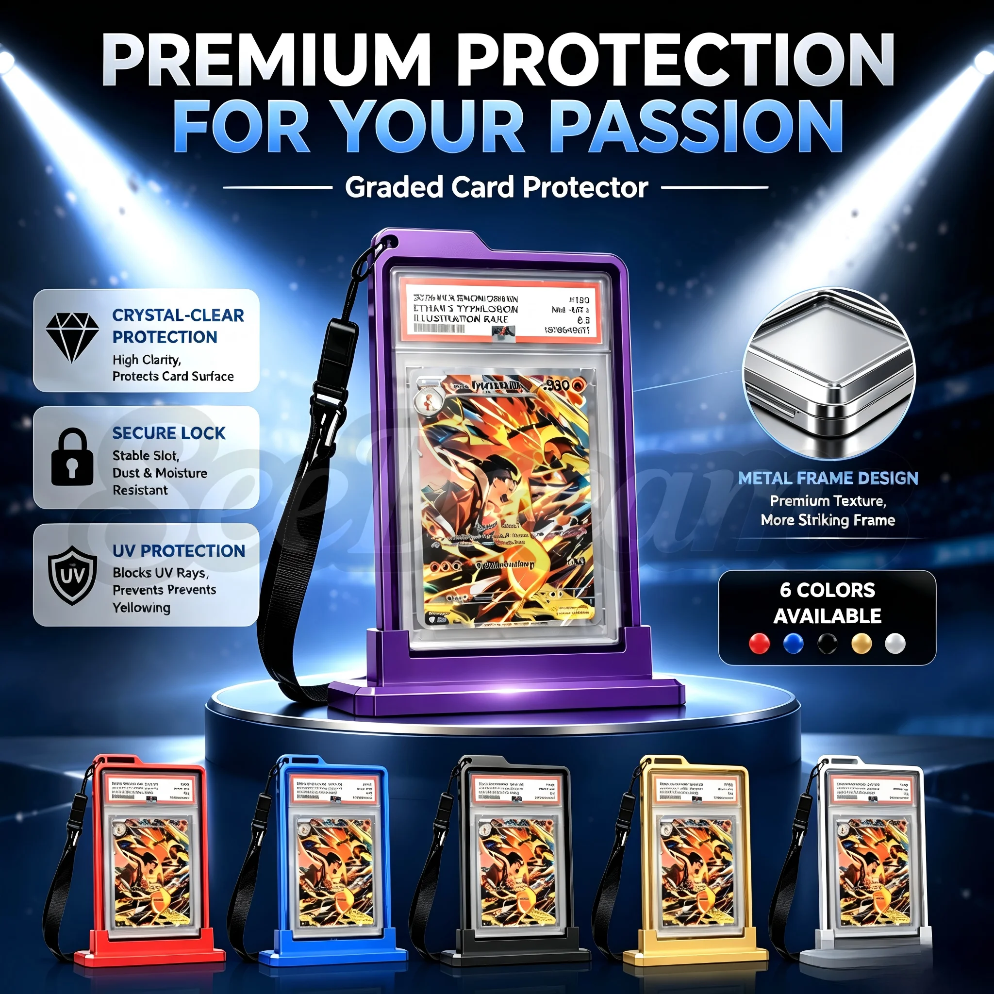 Graded Card Slab Magnetic Metal Case with Lanyard PSA 35PT Card Protector Holder PTCG Trading Card Box for Outdoor Display Colle