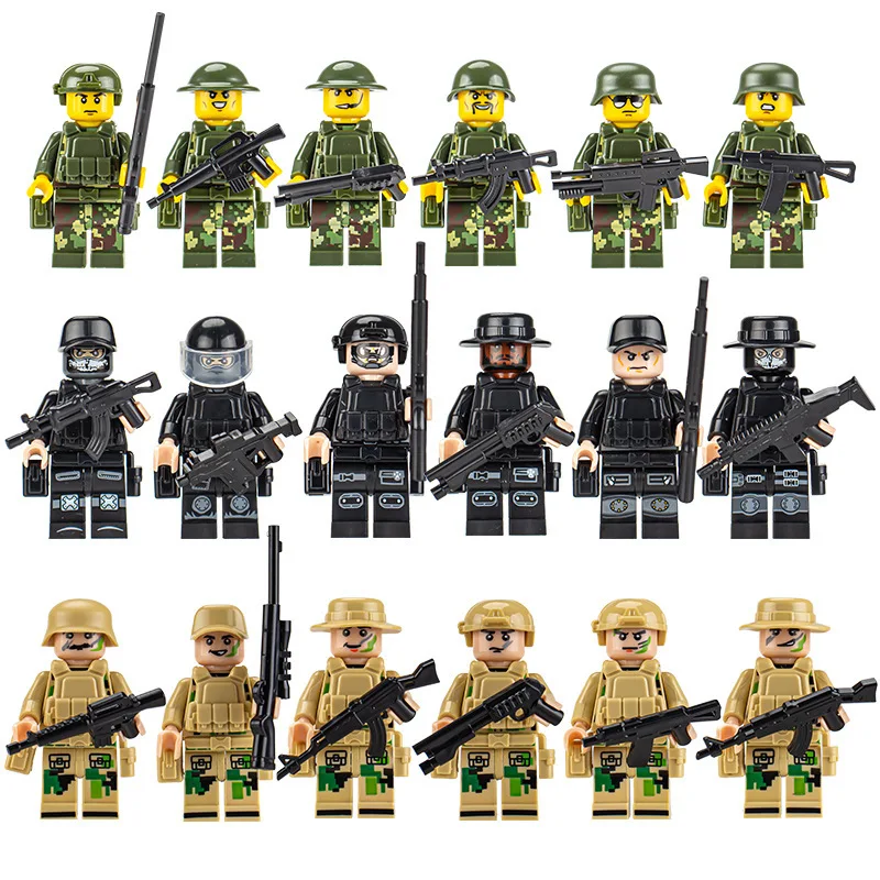 Special police Wolf Warriors special forces, small particles of building blocks, educational children assembling model toys.