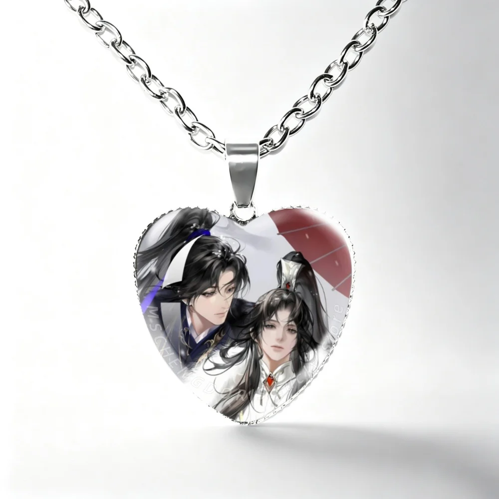The Husky And His White Cat Shizun Heart Shape Glass Cabochon Pendant Necklace Erha Mo Ran Chu Wanning Cosplay Fans Jewelry Gift