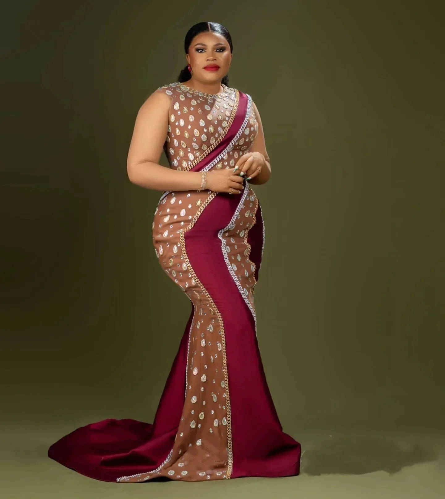 

Aso Ebi Burgundy Satin Dresses For Special Occasions Rhinestones Evening Formal Party Birthday Second Engagement Gowns African