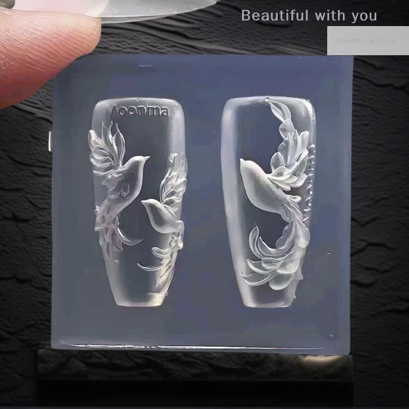 Molde de arte de unha de silicone de pombo 3D personalizado, modelo de gravação transparente, acessório de design de manicure DIY