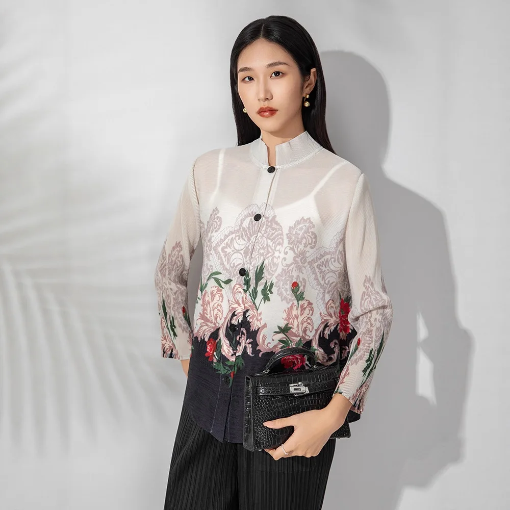 مياكي مطوي 2025 جديد الخريف بلوزة مطبوعة بأكمام طويلة الإناث صف مشبك فضفاض ساحات كبيرة موضة البرية سترة سترة الطيات #4