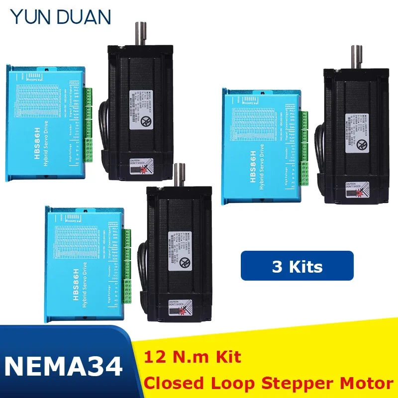 XYZ Axis NEMA34 12Nm Closed Loop Stepper Motor Kit  & Hybrid Servo Drive with Coolling Fan  2 Phase Stepper Motor 1714Oz-in