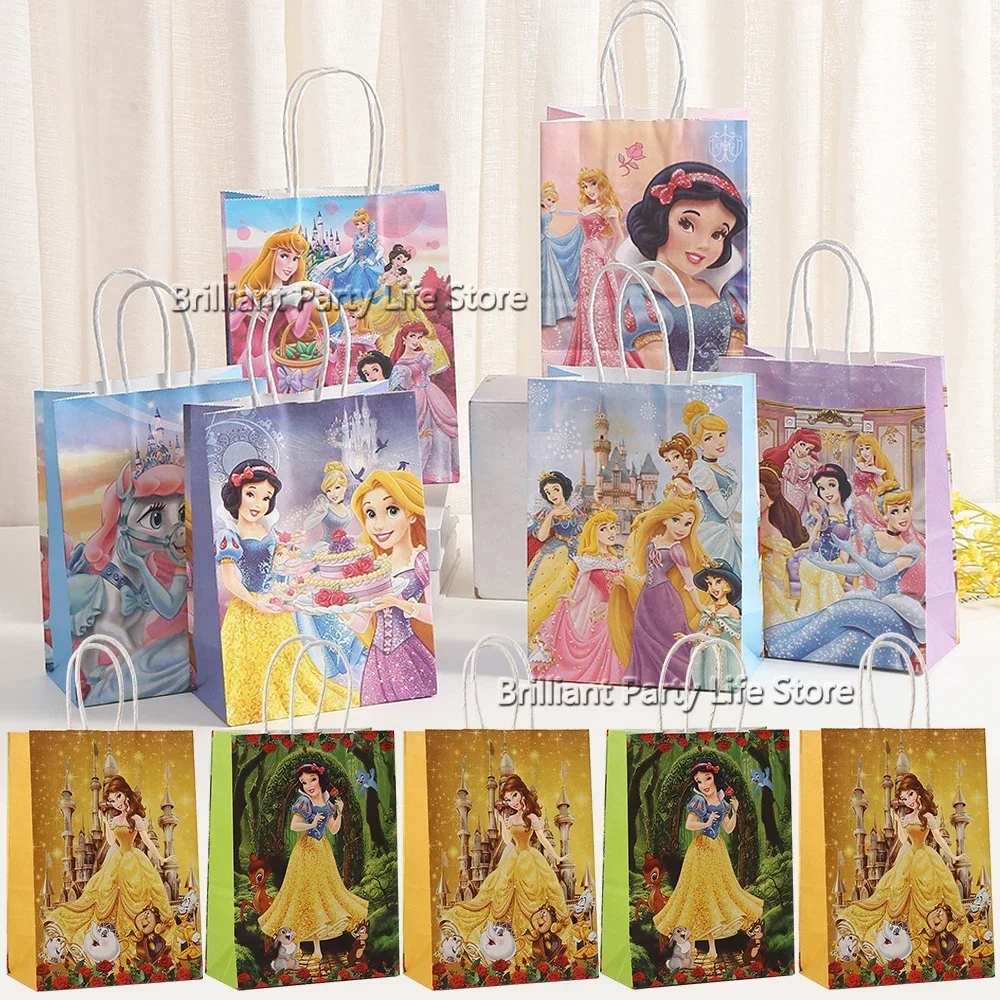 Disney Six Princess Paper Candy Bag Box Kids Birthday Party Decor Princess Snow White Belle Cinderella Aurora Gift Box