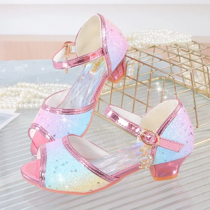 

Girls' Princess Shoes Summer New Fashion Colorful Children's High Heel Fish Mouth Sandals Student Performance Dance Shoes