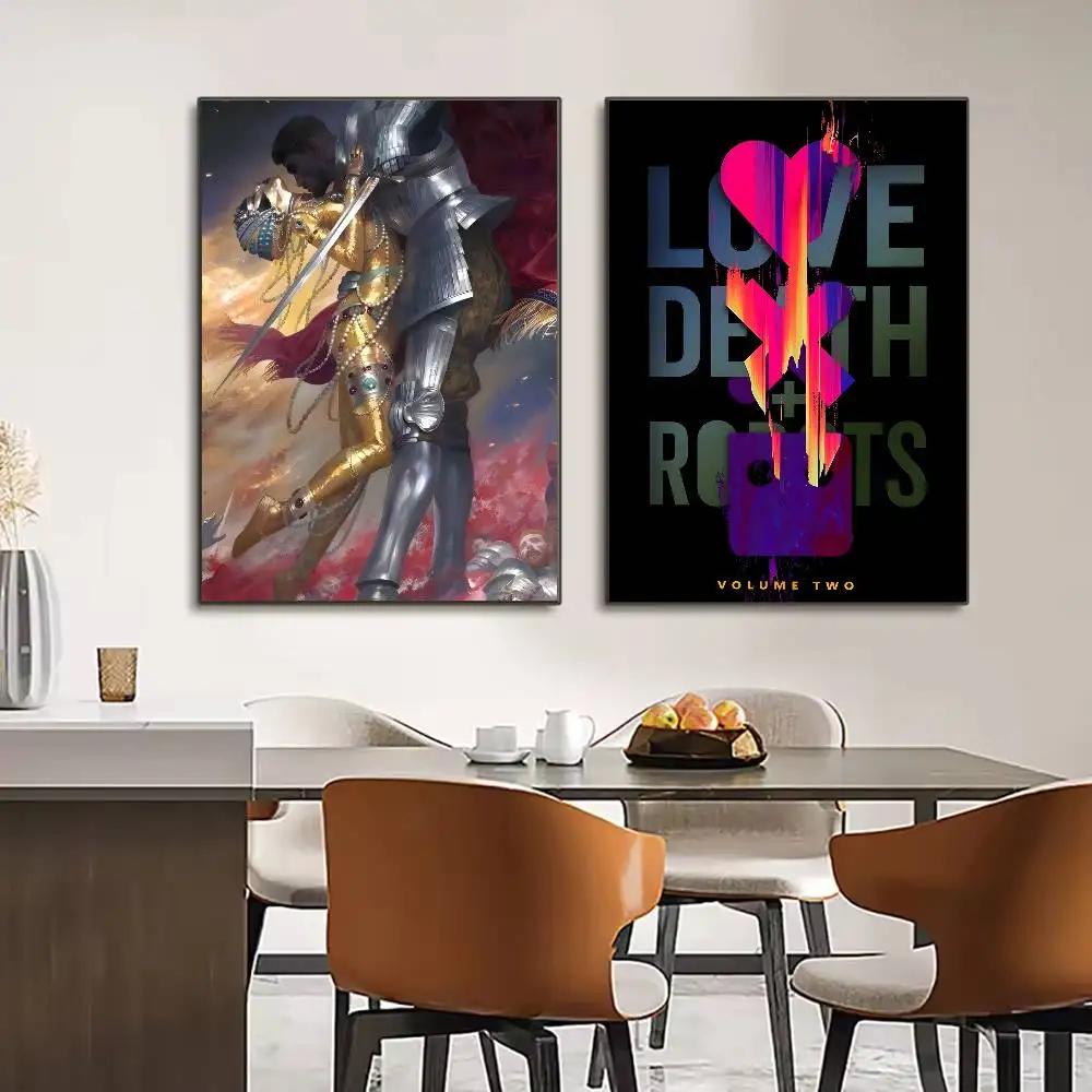 ملصق L-Love Death Robots عالي الدقة على الحائط اللاصق المقاوم للماء وغرفة المعيشة المنزلية وغرفة النوم والديكور الجمالي