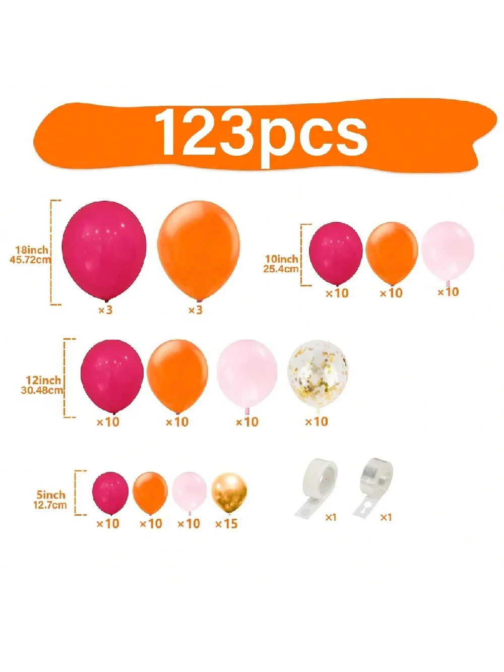طقم قوس بالونات لاتكس وردي وبرتقالي مكون من 123 قطعة - زينة حفلات بألوان الباستيل لعيد الميلاد وحفلات استقبال المولود الجديد وحفلات الزفاف وحفلات الزفاف