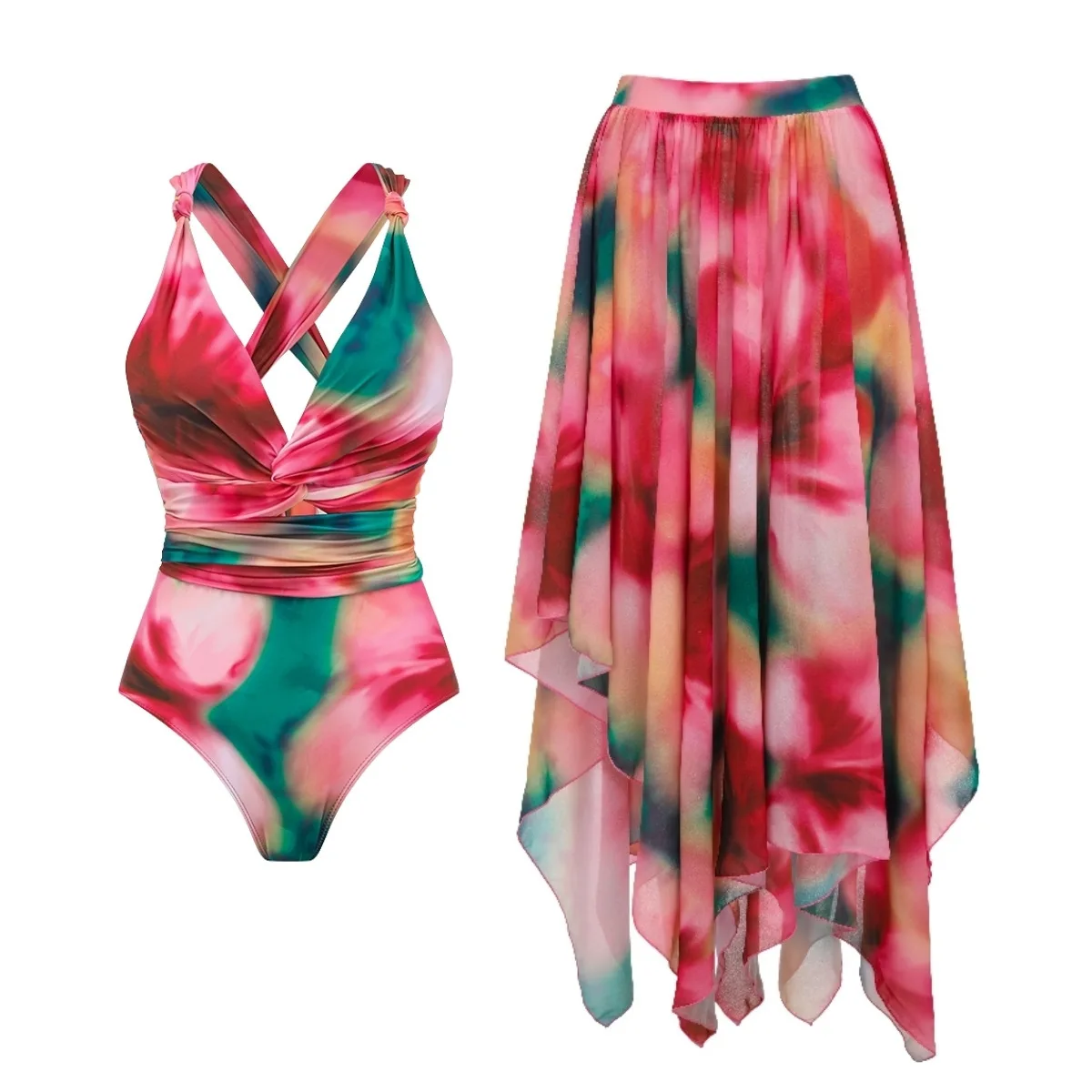 Women V Neck One Piece Swimsuit Botanical Print Swimwear Bathing Suit Elegant Beachwear for Swimming Beach Vacation Resort Wear