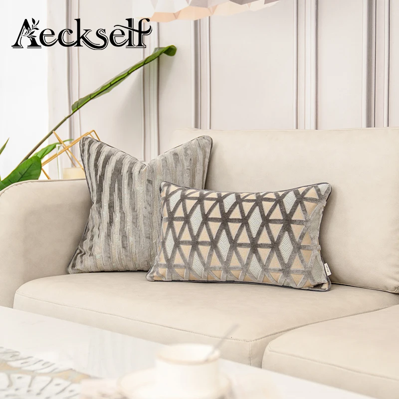 Aeckself Luxus Blumen Blätter Muster Cut Samt Kissen Abdeckung Wohnkultur Grau Wurf Kissen Fall Kissen für Couch Schlafzimmer