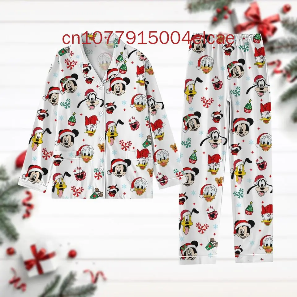 New Christmas Mickey Mouse Pajama Set 3D Printed Disney Casual Men\'s and Women\'s Long Sleeved Shirt Pajama Set