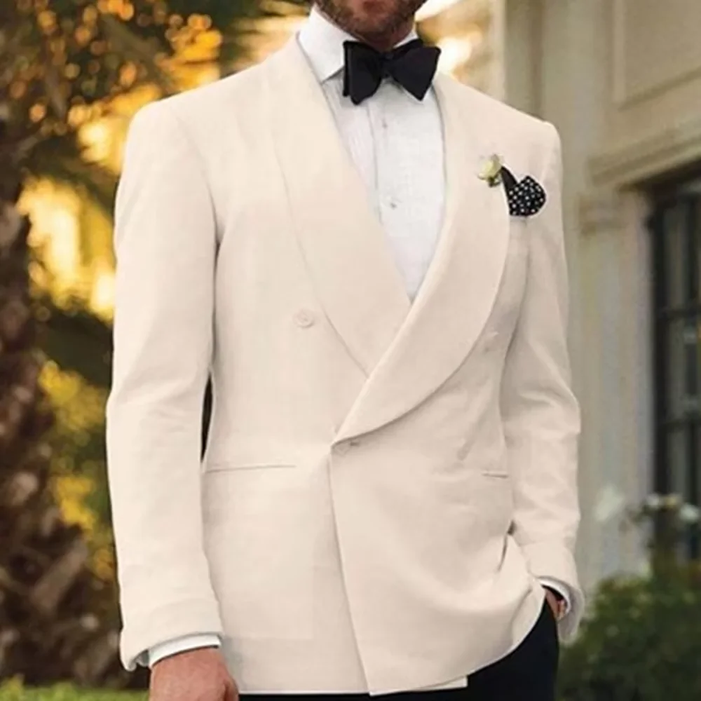 Double Breasted Men Suits Wedding Suit Groom Elegant Shawl Lapel 2 piece Slim Fit Man Set Jacket With Black Pants Formal Blazer