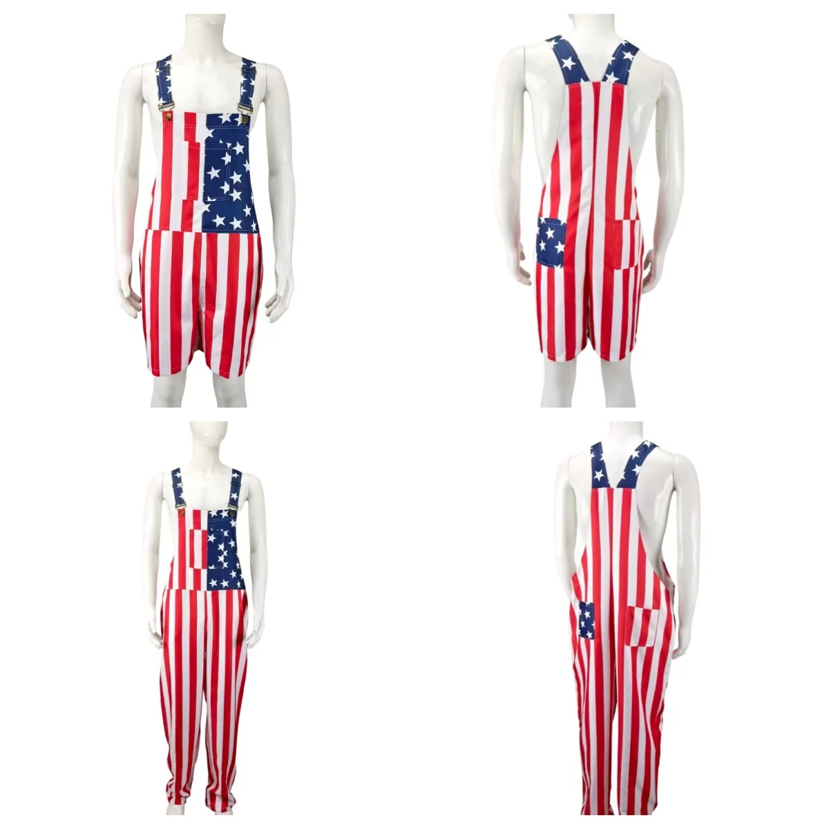 Couple's Independence Day Flag Cosplay Overalls Halloween Performance Suit New Style Double Shoulder Strap Pants Low Waist Se...