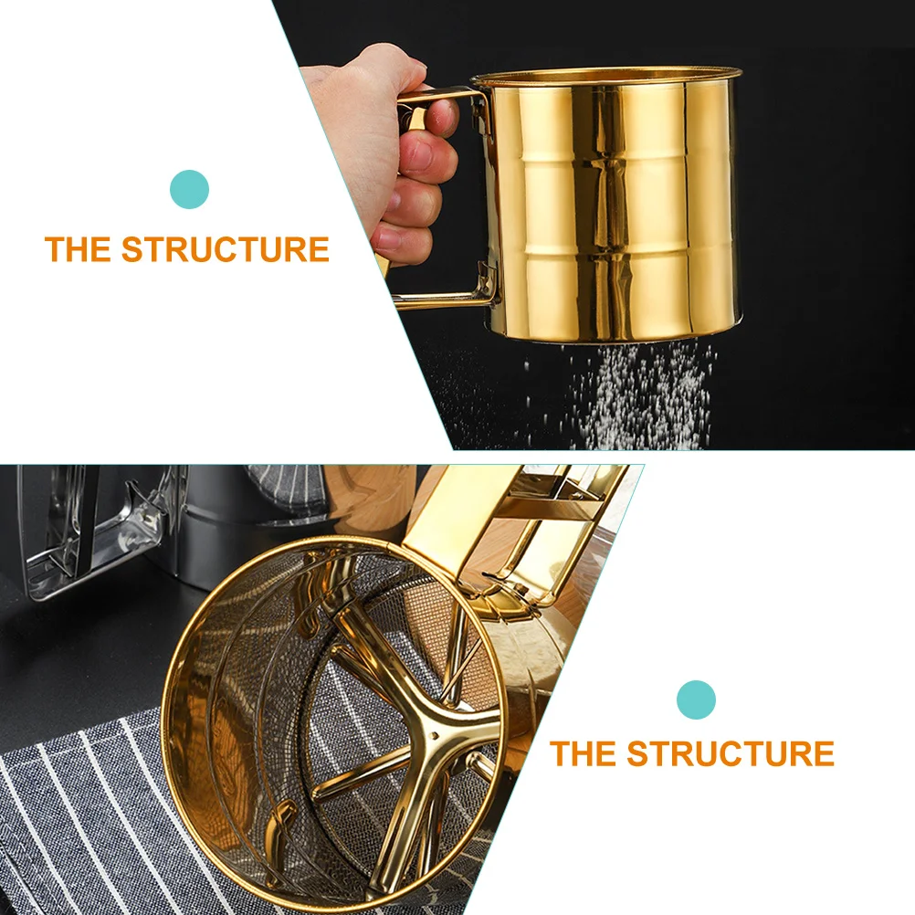 

Premium Stainless Steel Flour Sifter Sugar Sieve For Baking Powder Cocoa Almond Powder Home Kitchen Use Golden Handheld Design