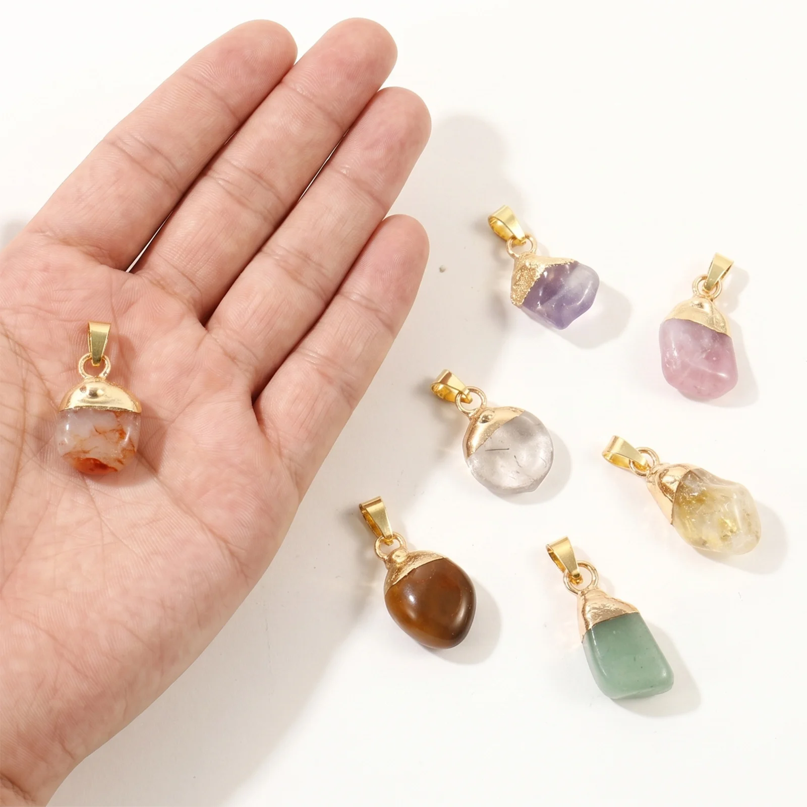 2pcs Multicolor Natural Stone Charms Brass 18K Gold Plated Pendants Irregular Random Mixed DIY Necklace Wholesale 3cm-1.5cm