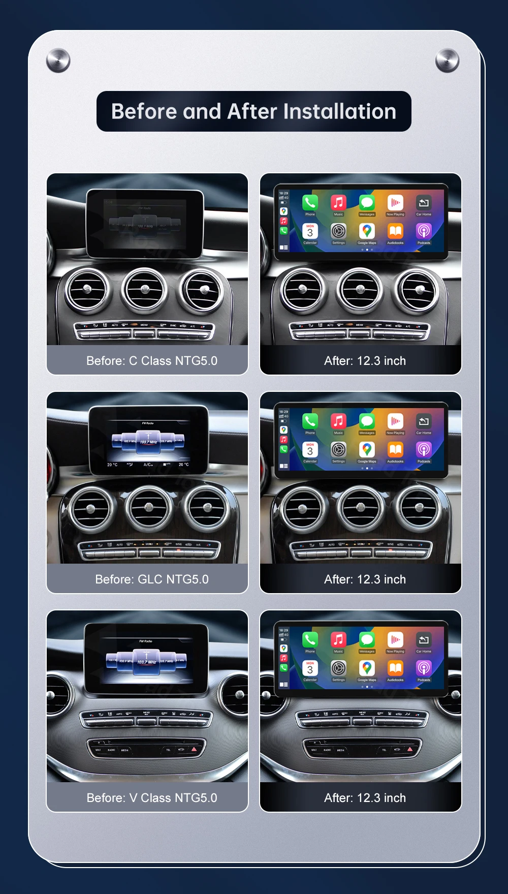Multimedia-Display für Benz C-Klasse W205 GLC V-Klasse W447 2015-2019 NTG5.0 Touchscreen Wireless Carplay Navigation Android Auto – Detail 4