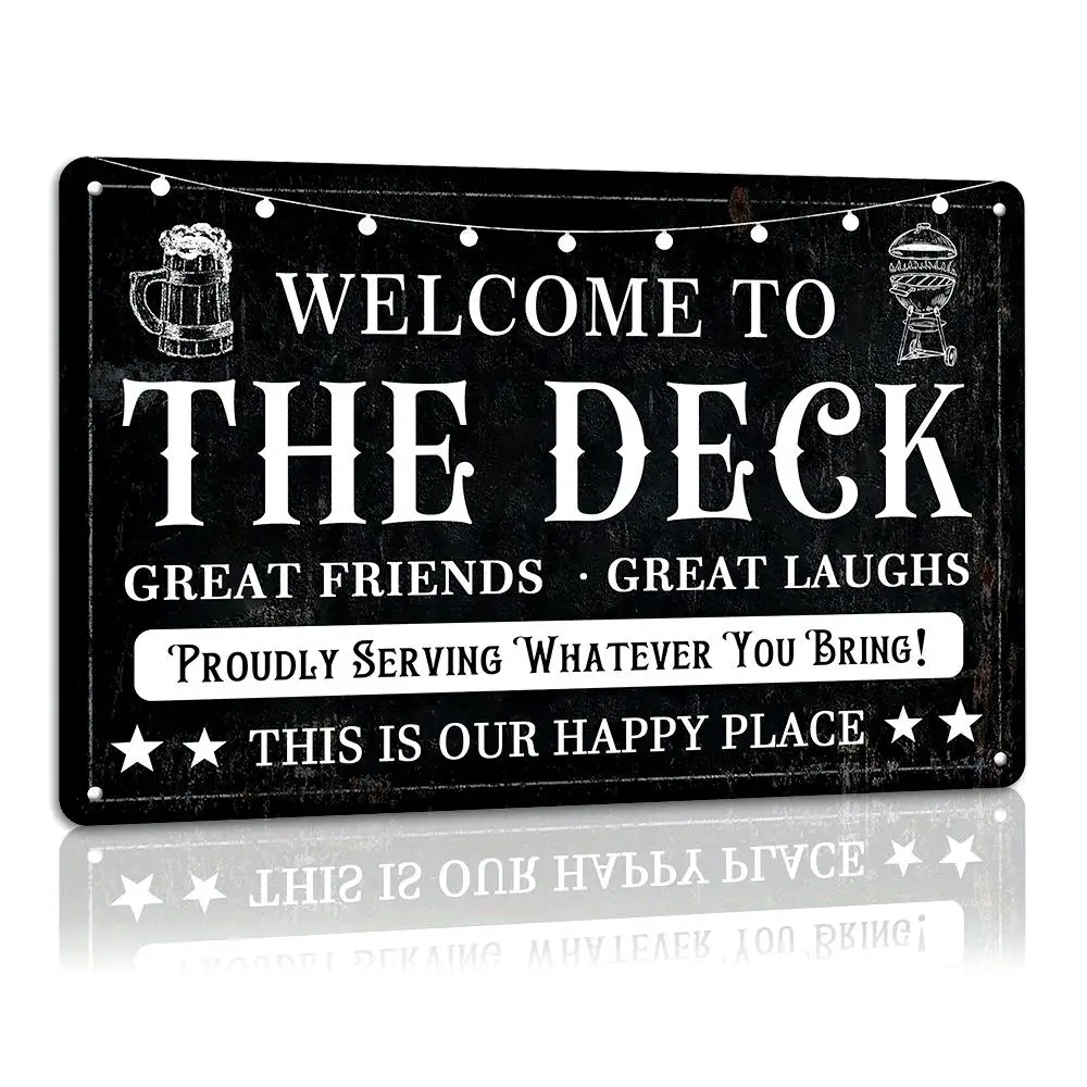 Vintage Metal Tin Sign - Welcome to The Deck  Backyard Accessories Decor Outdoor Farmhouse Patio Porch Home Wall Decorations