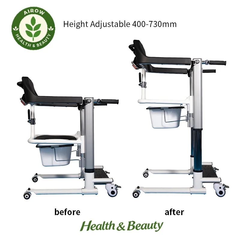 AIROW Electric Transfer Wheelchair & Patient Nursing Lift Heavy Duty Adjustable Features 150kg Capacity for Home Bathroom
