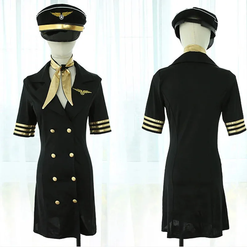 Flight Captain Cosplay Uniform Women Sexy Adult Sailor Pilot Costumes Party Night Club Stewardess Dress Flight Attendant Uniform
