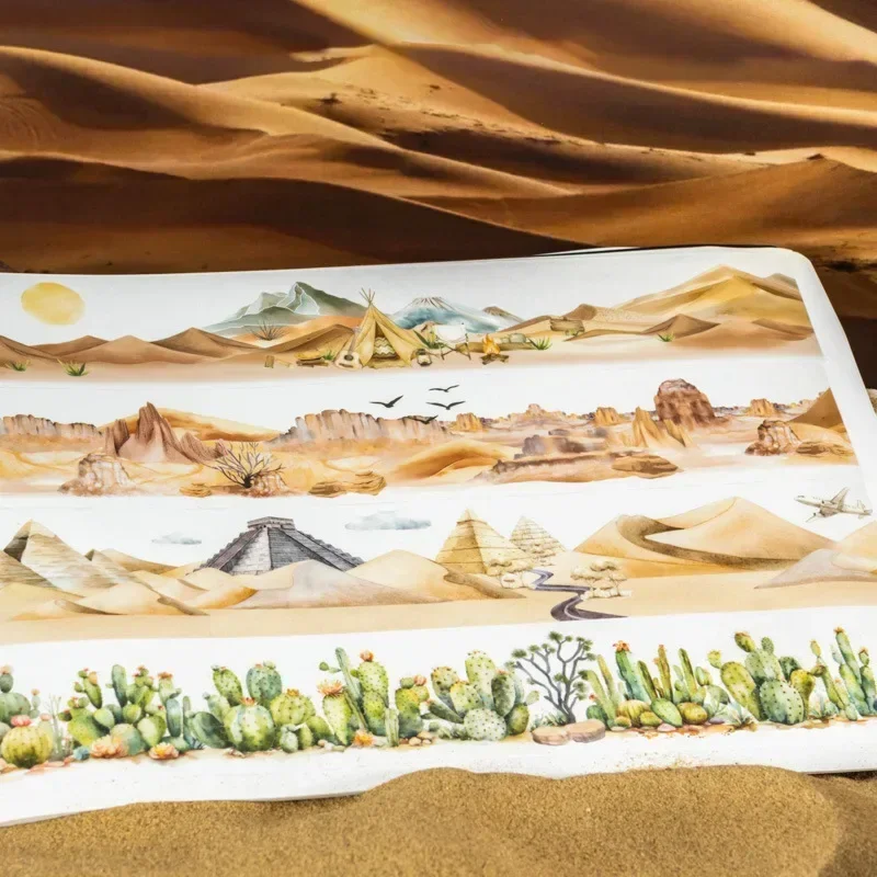 

1Roll Trip Handbook Writing ScrapbookStickers PET Landscaping Tape Desert Decorative Tapes DIY Adhesives 50mm*2m
