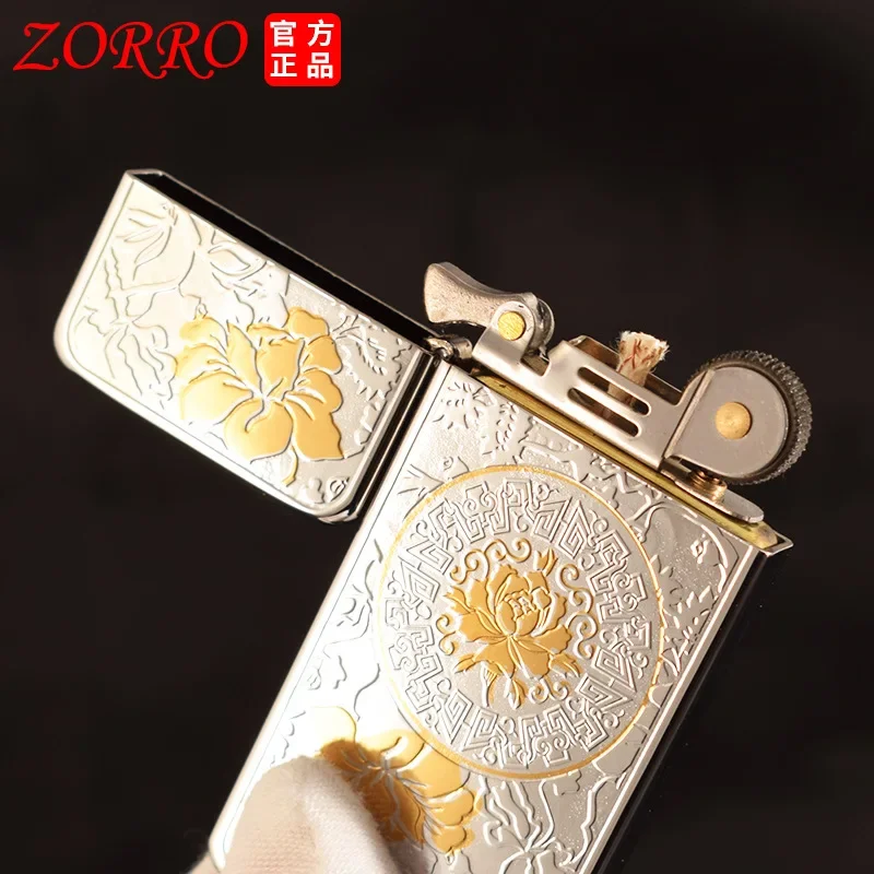 ZORRO Thin Section Kerosene Lighter Two-color Model Grinding Wheel Ignitionr Pattern Novel Creative Compact Gifts For Men 8mm