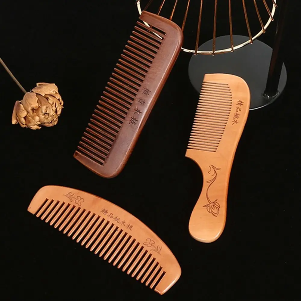 Wood Wooden Scalp Combs Coarse Tooth Anti-Static Head Acupuncture Point Massage Comb Carve Designs Natural