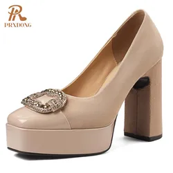 PRXDONG New Fashion Spring Summer Women Shoes CHunky High Heels Platform Black Apricot Dress Party Office Lady Pumps Size 34-39