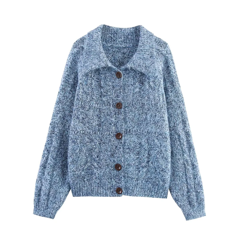 

2025 Women Autumn Knit Cardigan Long Sleeve Lapel Collar Single Breasted Casual Outerwear