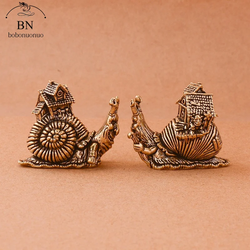 Hip hop exaggerate Solid Brass Snail house Small Ornaments Tea Pet Ceremony Copper Simulation Animal Figurines Miniatures toys