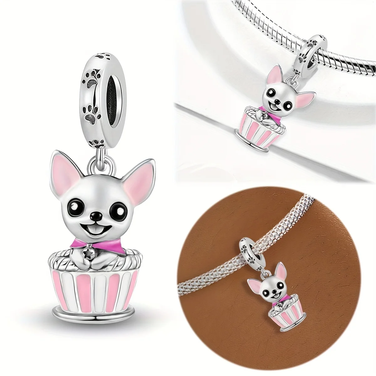 925 Silberbeschichtete Teacup-Hund, Eule, Welpe, Katzenpfoten-Anhänger-Perlen für DIY-Armbänder und Armreifen – Hochwertiges Schmuckgeschenk